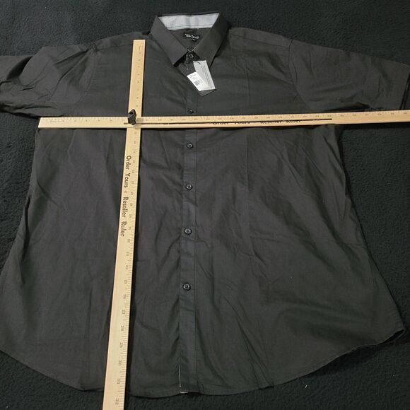 NWT Galaxy Mens Button Up Shirt Black Size 2XL Short Sleeve Black Slim Fit Point - Picture 3 of 12